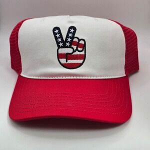 Mighty Fine Patriotic Peace Sign Trucker Hat Red White Blue Snapback‎ USA